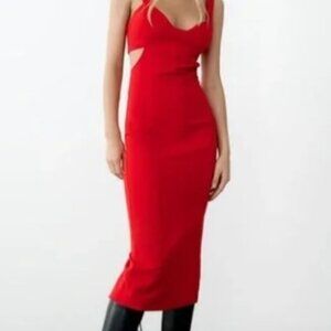 Zara Red Cut out Midi Dress - Size L